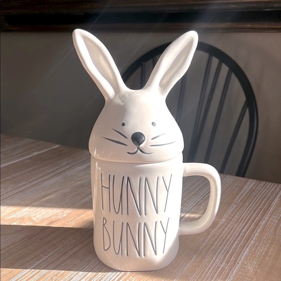 Rae Dunn "Hunny Bunny" Ceramic Mug  Removable Bunny Ear Lid/Topper. - Picture 3 of 13